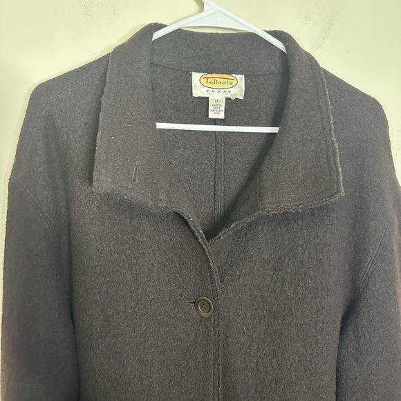 Talbots Boiled Wool Raw Edge Black Midi Jacket 1X Unlined Coat Button - Picture 1 of 7